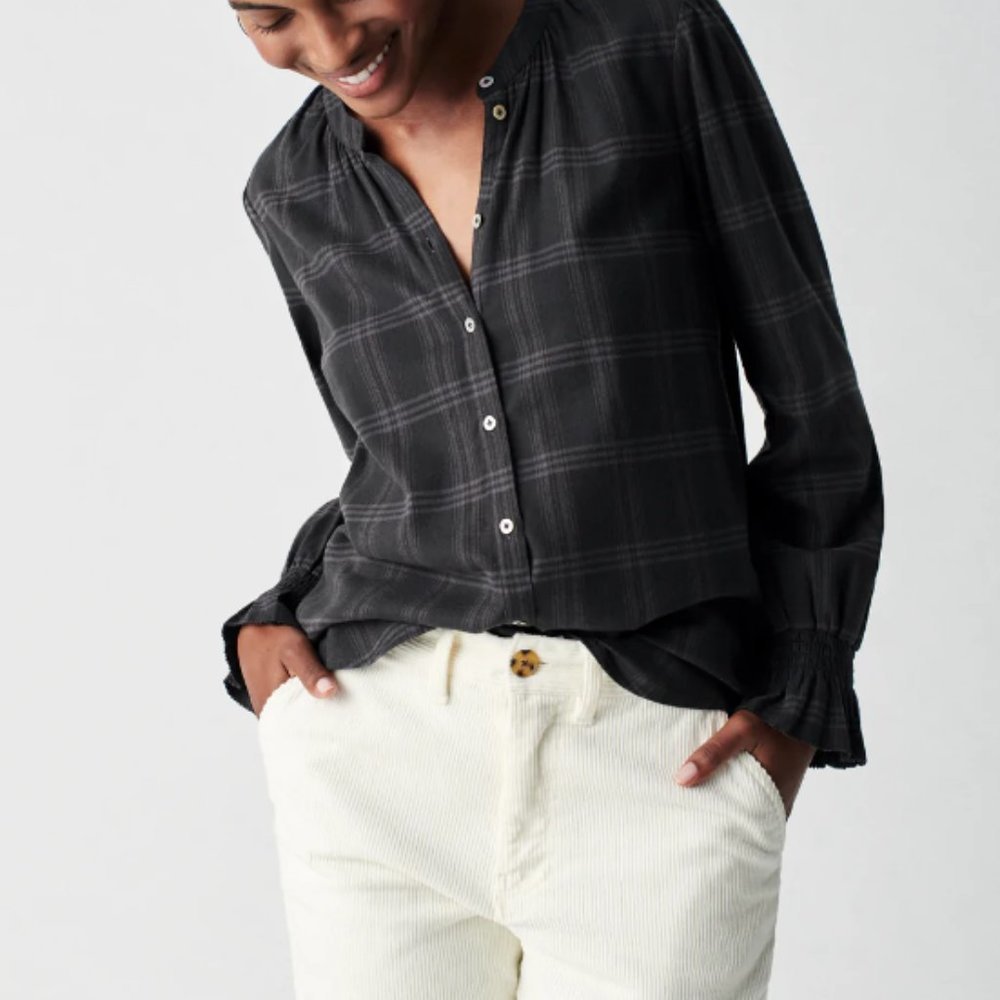 Faherty Harper Top in Aspen Black Plaid NWT